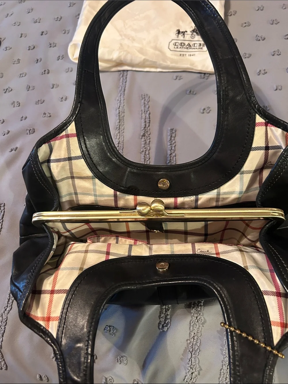 Coach Black Leather Shoulder Bag with Gold Accent - Picture 3 of 14